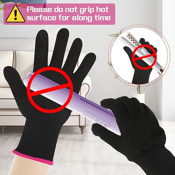 2 Pair Heat Resistant Gloves for Hair Styling Professional Hot Hand Gloves Heat Protection Flat Iron Gloves Pink Edge Heat Press Sublimation Gloves for Women Curling Wand Styling Tool