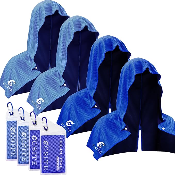 4 Pack Cooling Hoodie Towels for Neck and Face, UPF 50 Sun Protection & Instant by CSITE