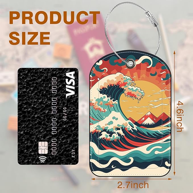 Japanese Style Ocean Wave Sun Leather Luggage Tag - Image 2