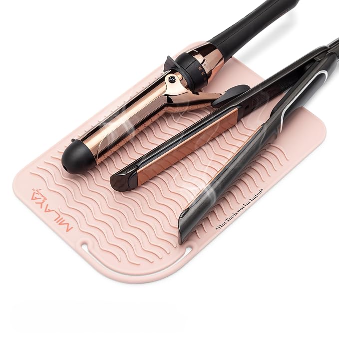 Vanity Accessories - Heat Resistant Mat – Silicone Flat Iron & Curling Iron Holder, Non-Slip Vanity Mat & Hot Tool Mat for Home, Salon, or Travel Use