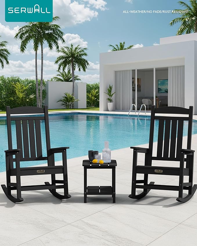 SERWALL Outdoor Rocking Chair, HDPE Patio Rocking Chair All-Weather Porch Rocker - Image 2