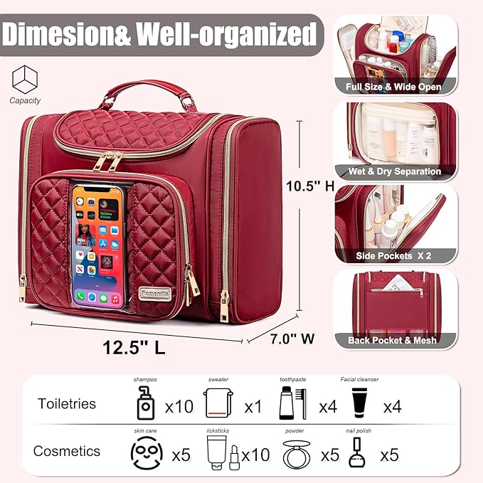 Travel Toiletry Bag for Women, Hanging Toiletry Bag, Bathroom Bag Portable - Image 5