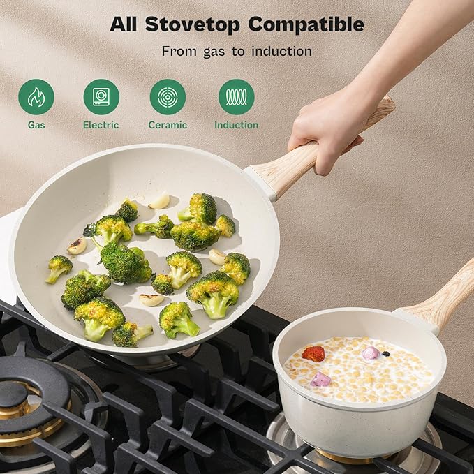 13 Pcs Pots and Pans Set, Nonstick Cookware Sets White Granite Induction - Image 4