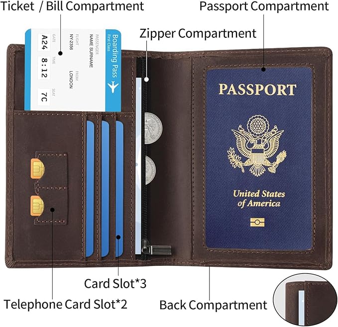 Ringsun Leather Passport Cover for Men Women, RFID Passport Wallet Case Travel - Image 4