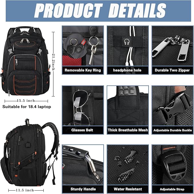 18.4 inch Laptop Backpack, Extra Large Travel Laptop Backpack - Image 2