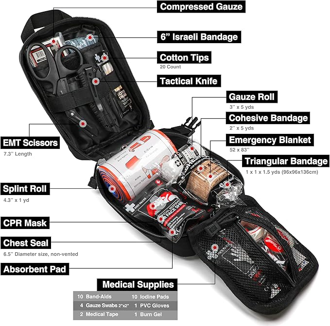 Survival First Aid Kit with Israeli Bandage, Chest Seal, Tactical Military - Image 4
