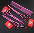 Purple Dragon 7.0 inch Pink 3PCS Pet Grooming Scissors Cat Dog Hair Cutting & Thinning Shears Set for Women Female Pet Groomer