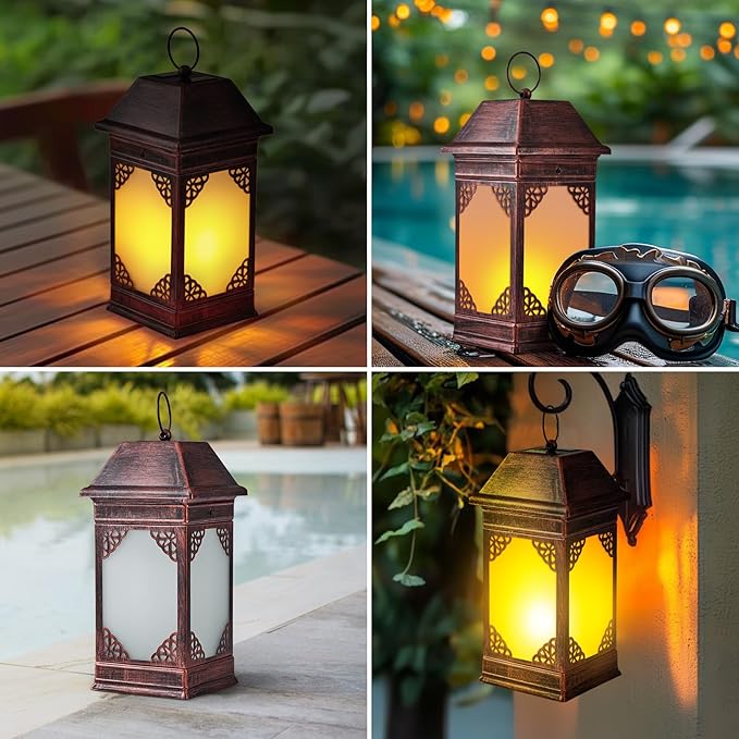 14" Solar Lanterns Outdoor Waterproof, Glass Flickering Flame Solar Lantern - Image 7