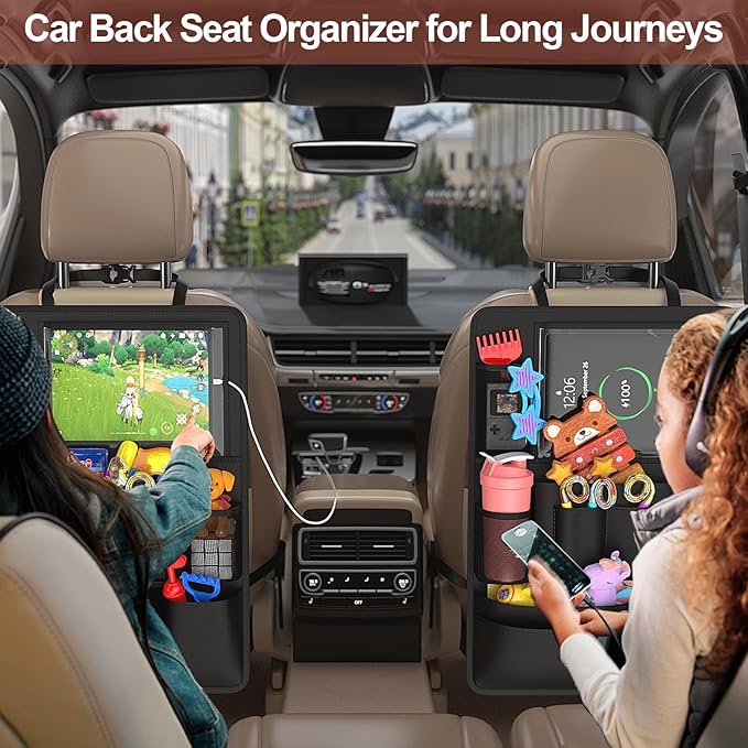 Backseat Car Organizer with Touch Screen, Kick Mats Back Seat Protector with 10 - Image 7