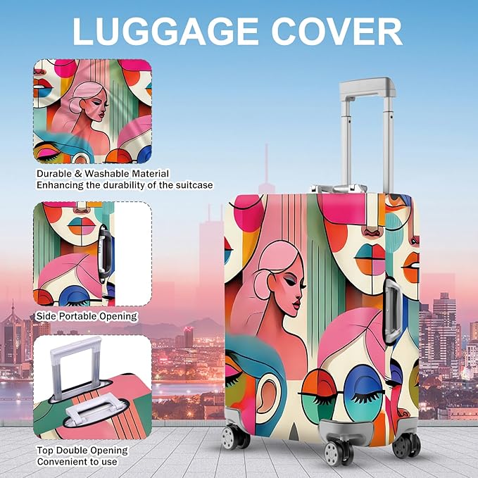 ANNA QUEEN Modern Art Fashion Luggage Cover, Stylish Abstract Woman Suitcase - Image 2