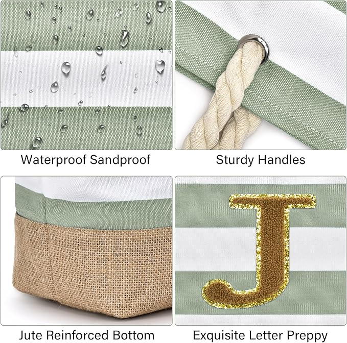 Becokan Beach Bag Initial Beach Tote - Image 2