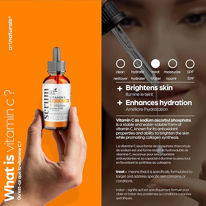 artnaturals Anti-Aging Vitamin C Serum - (1 Fl Oz / 30ml) - with Hyaluronic Acid and Vit E - Wrinkle Repairs Dark Circles, Fades Age Spots and Sun Damage - Enhanced 20% Vitamin C