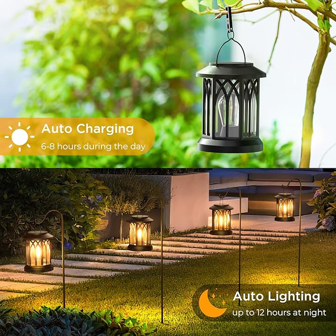 WdtPro Solar Lanterns Outdoor Hanging 4 Pack, Upgraded Bright Waterproof Lantern - Image 3