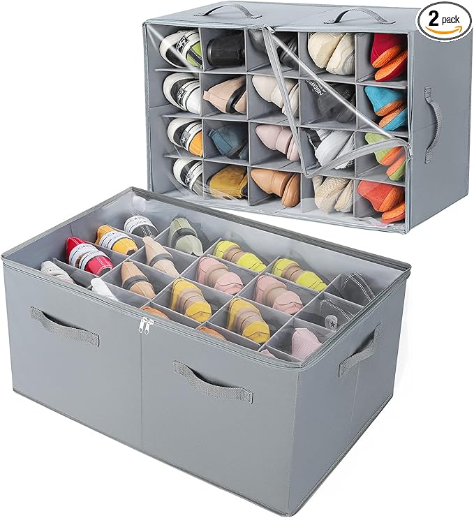 Shoe Organizer for Closet 2 Pack, Foldable Shoe Box by TOPIAHOME