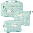 Makeup Bag 3 PCS Quilted Cosmetic Bags by Lodmemo