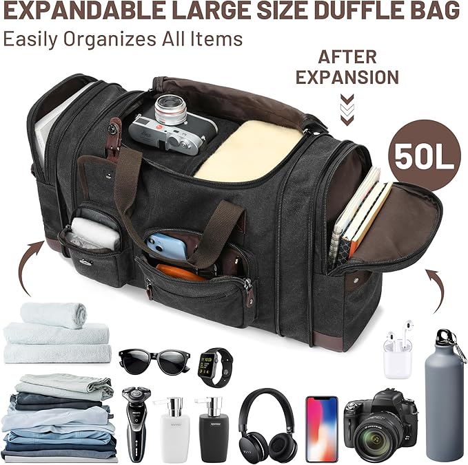 Travel Duffle Bag for Men, Heavy Duty Canvas Duffle Bag, Carryon Bags for - Image 4