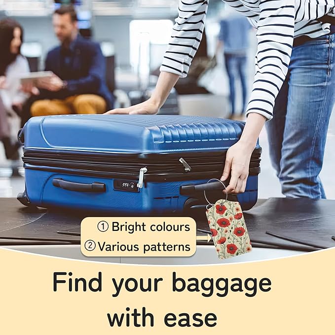 3 PCS Red Poppy Flower Luggage Tags, Suitcase Tags Privacy Cover ID Label - Image 6