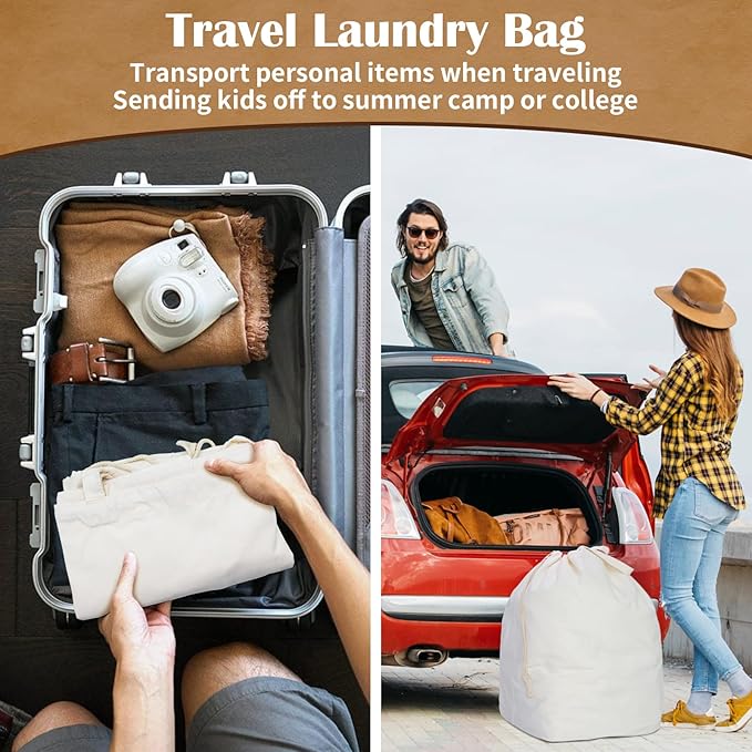 Canvas Laundry Bags with Handles & Rectangular Base, 90L Extra Large Heavy Duty - Image 7