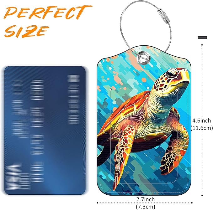 Sea Turtle Luggage Tag for Suitcase 2 Pack Leather Luggage Tag - Image 2