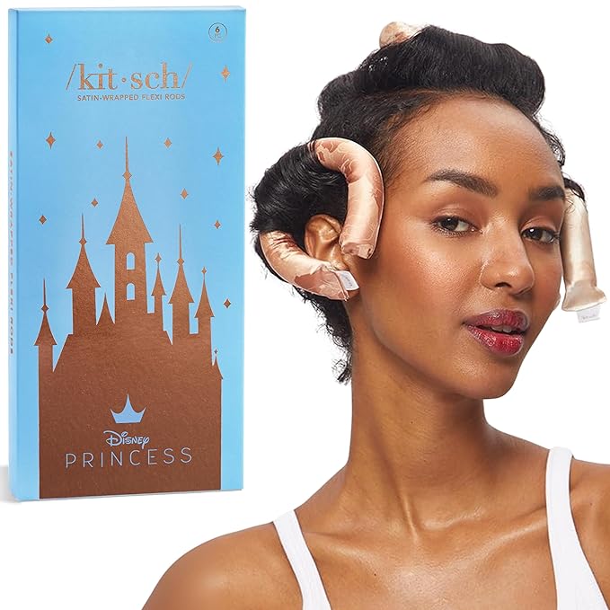 Disney & Kitsch Satin Heatless Curling Rod - Hair Curler Set, Heatless Curls Overnight, Hair Rollers for Soft Curls & Frizz-Free Styling, No Heat Curlers To Sleep in - 6pcs, Disney Princess
