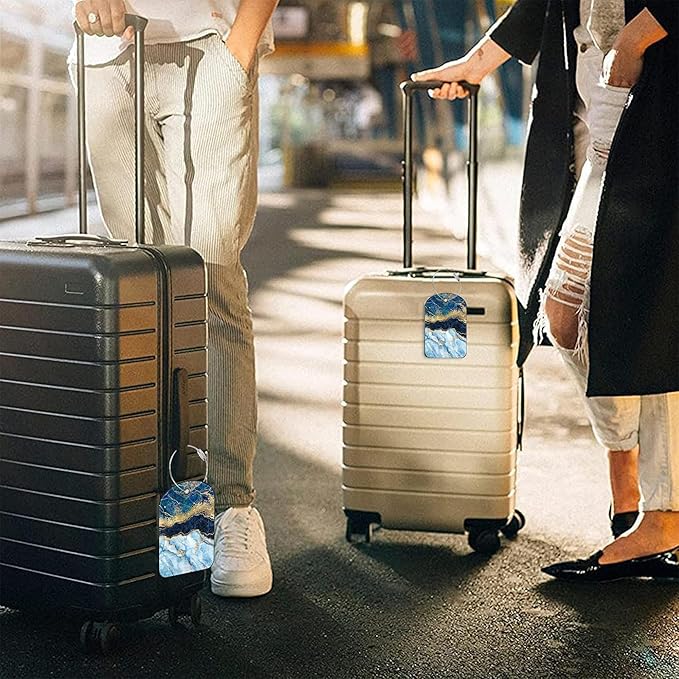 2 PCS Leather Luggage Tag for Suitcase Abstract Marble Travel Suitcase Labels - Image 6
