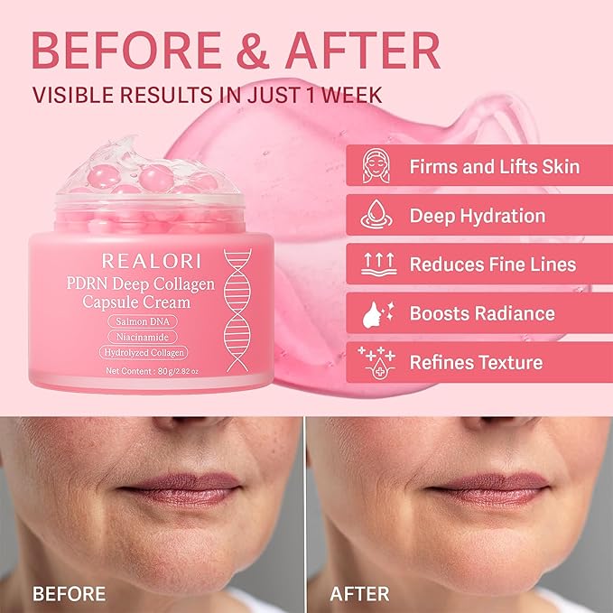 PDRN Capsule Cream with Vitamin C & Collagen – Korean Boba Moisturizer for Face, Pink Jelly Cream for Deep Hydration, Skin Repair, and Glow – Korean Skincare Gel for All Skin Types