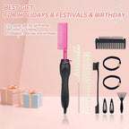 Electric Hot Comb Hair Straightener Heat Pressing Comb Curling Flat Iron Curler Hair Straightener Brush for Natural Black,Anti-Scald Beard Straightening Electric Press Comb (Purple-3-Gear)