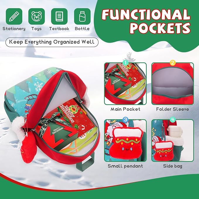 SUN EIGHT Kids Christmas Backpack – Glow in the Dark Santa & Reindeer Design - Image 6