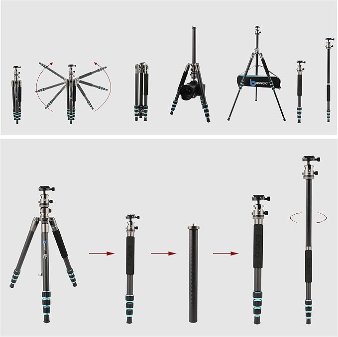 BONFOTO Portable Aluminum Alloy B674A Lightweight Camera Travel Tripod Monopod - Image 4