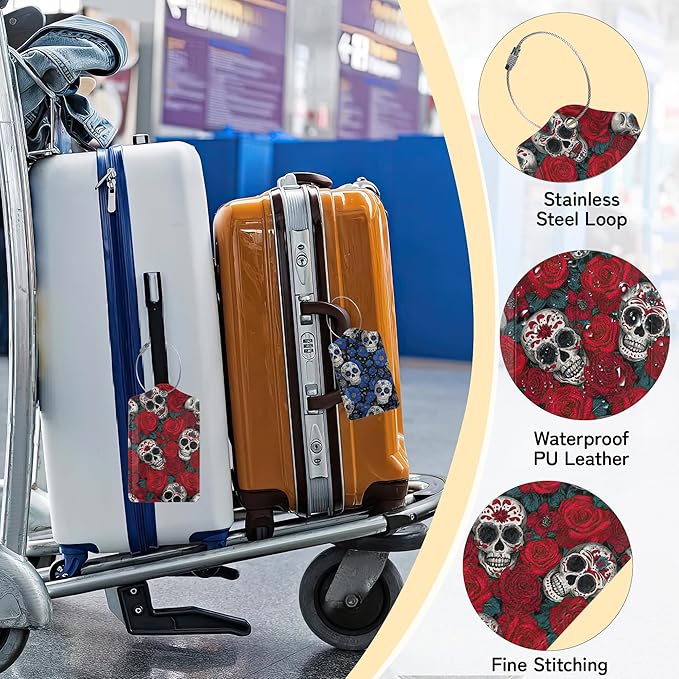 3 Pack PU Sugar Skull and Flowers Leahter Luggage Tag - Image 5