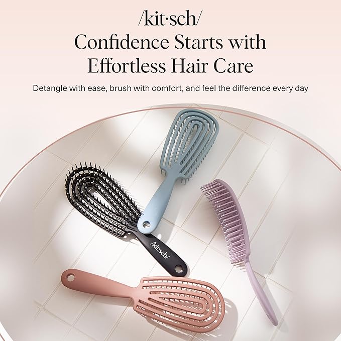 Kitsch Hair Brush Detangler – Flexi Flow Hair Brush for Women, Men & Kids | Detangling Brushes for Curly Hair with Bendable Frame, Bounce Curl Defining Brush for Wet or Dry Strands - Soft Violet