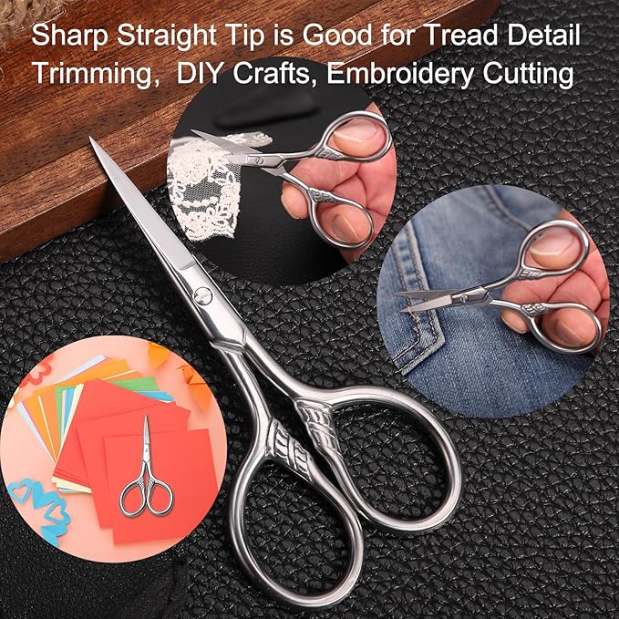 Small Precision Scissors, 3.5inch Stainless Steel Multi-Purpose Vintage Beauty Grooming Kit for Facial Hair, Eyebrow, Eyelash, Beard, Moustache with PU Sheath
