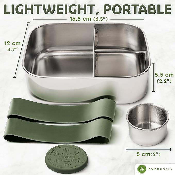 Everusely - Bento Box - Sage, 27oz / 0.8 L - Stainless Steel Lunch Box - 3 - Image 2