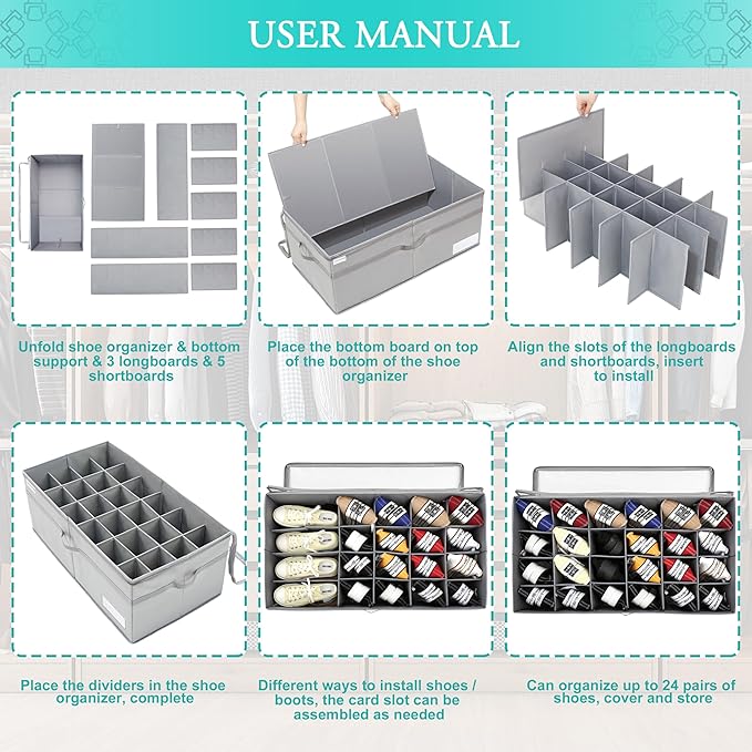 LUVHOMEE Shoe Organizer for Closet, Fits 24 Pairs, Large Shoe Box Storage - Image 6