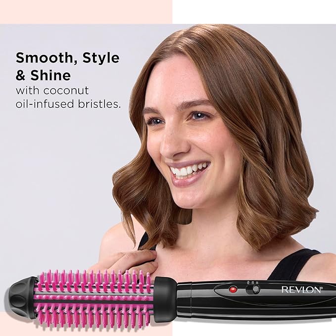 REVLON Silicone Bristle Heated Hair Styling Brush | Fast, Long Lasting Volume for Easy Styling | 1" Barrel for Full Body and Smooth Styles (Black/Pink)