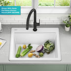 Bellucci 25 inch Granite Workstation Drop In Top Mount Single Bowl Kitchen Sink in White with Accessories (25 Inch / White)