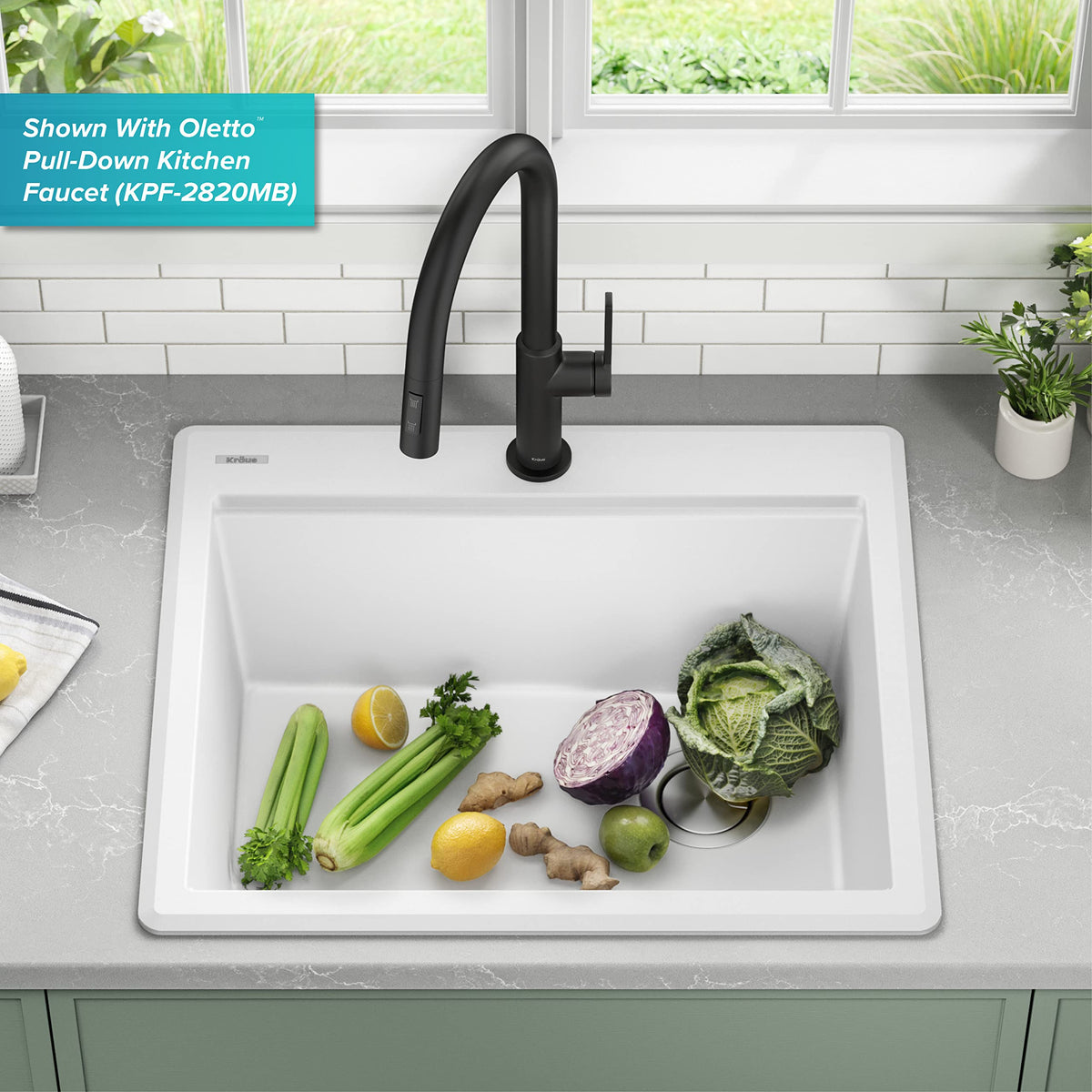 Bellucci 25 inch Granite Workstation Drop In Top Mount Single Bowl Kitchen Sink in White with Accessories (25 Inch / White)