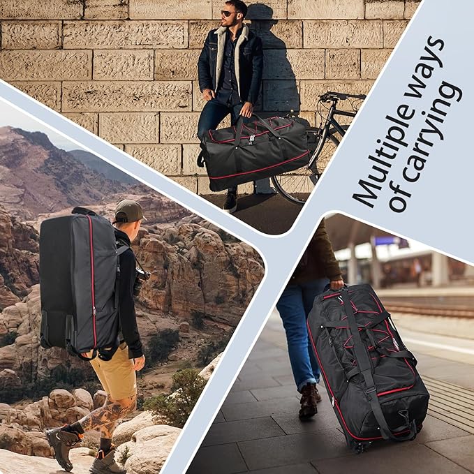 110L Expandable to 140L 32” Foldable Oxford Soft-Sided Rolling Duffle Bag - Image 6