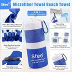 Sfee 2 in 1 Microfiber Oversized Beach Towel, Quick Dry Towel Travel Camping - Image 2