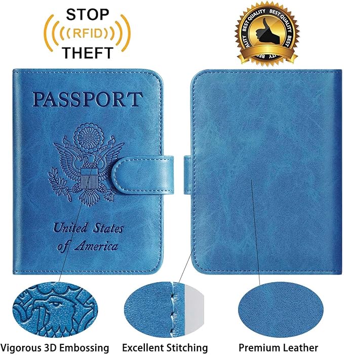 Passport Holder With Luggage Tag Cover Wallet RFID Blocking Leather Case Travel - Image 5