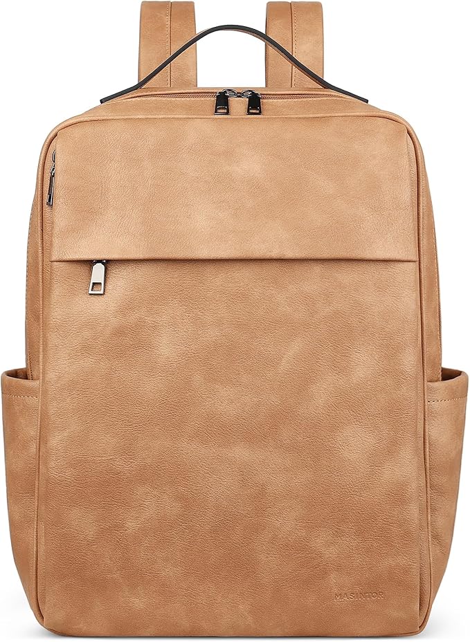 MASINTOR 15.6 inch PU Leather Laptop Backpack Purse - Image 8
