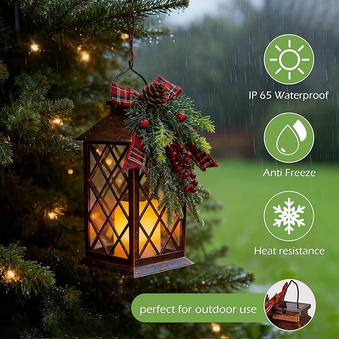 Christmas Solar Lanterns Outdoor, Waterproof Garden Hanging Lanterns, Solar - Image 2