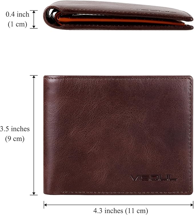 VISOUL Men's Leather RFID Blocking Wallet Extra Capacity, Bifold Security Wallet - Image 4