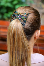 Stretchy No-Slip Hair Clip for Thick, Wavy Naturally Curly, Kinky Hair - Updos in Seconds, No Damage, Creases, or Pain - Comfy UpDo, Ponytail, French Twist, Bun (Earth - Large)