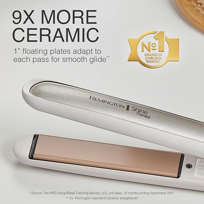 Remington Shine Therapy 1 inch Hair Straightener Iron,Flat Iron Infused with Argan Oil & Keratin,Professional Ceramic Flat-Iron for Less Frizz,Shines and Smooth,Styling Tools,(Pack of 2)