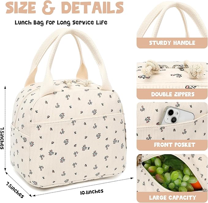 Bluboon Lunch Bag for Women Men Cute Corduroy Lunch Tote Bags Reusable - Image 7