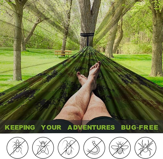 Camping Hammock with Net, Travel Portable Lightweight Hammocks with Tree Straps - Image 2