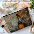 Cosmetic Bags Travel Makeup Toilet Case Waterproof Pouch for Women Girls 6.7X9.45inches - Guitar'S Solitary Pose Against A Rustic Wall