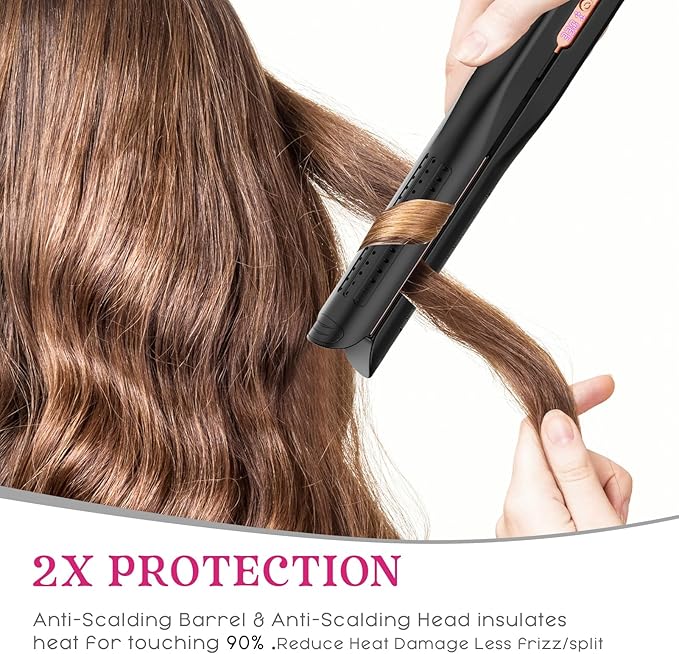 SKIMI Airflow Styler, Titanium Flat Iron Hair Straightener, Professional Curling Iron with Cooling Air Vents to Lock in Style, 5 Temps & Dual Voltage, Auto Off (Black & Yellow Rose).
