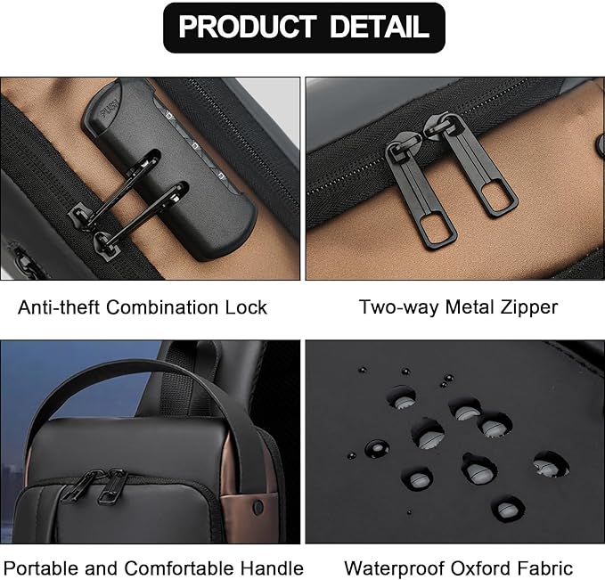 Sling Bag for Men Anti-theft USB Crossbody Shoulder Backpack Purse Waterproof - Image 3